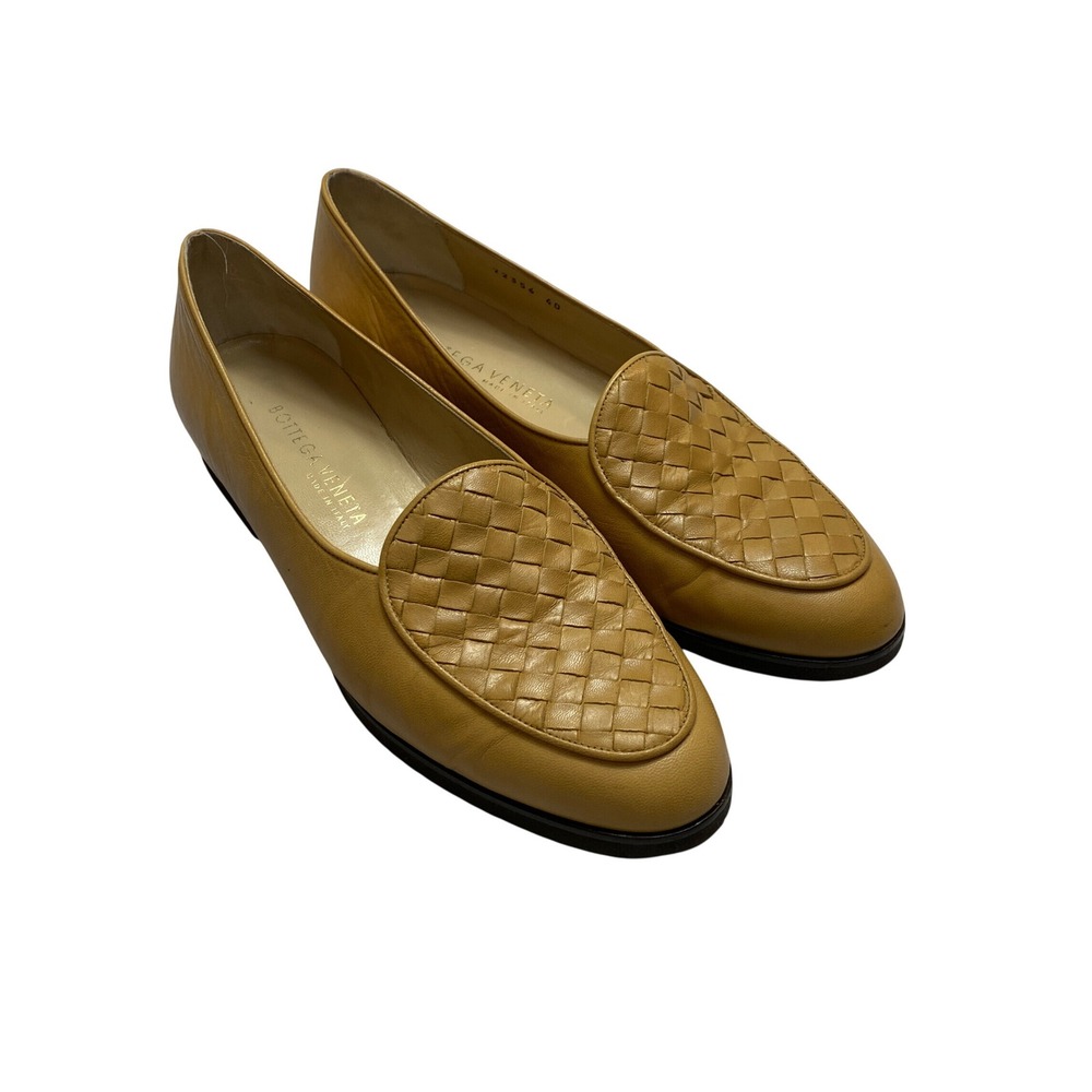 Bottega Veneta Loafers Womens 40 Yellow Intrecciato Weave Leather Flats Vintage